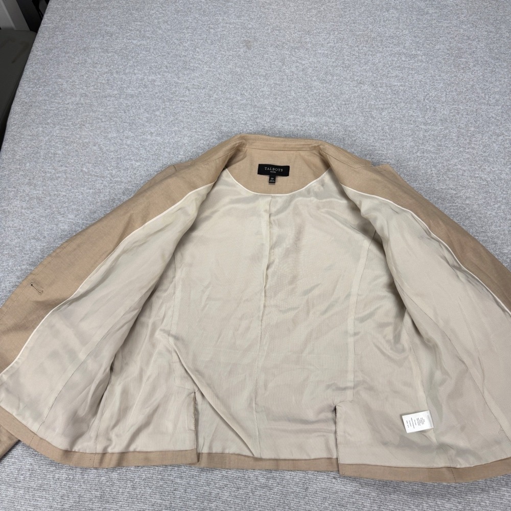 Talbots Petites Blazer Jacket Tan Khaki Cotton Blend 12P Single Button PH95 - Picture 9 of 14